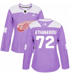 Womens Adidas Detroit Red Wings 72 Andreas Athanasiou Authentic Purple Fights Cancer Practice NHL Jersey 