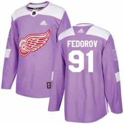 Youth Adidas Detroit Red Wings 91 Sergei Fedorov Authentic Purple Fights Cancer Practice NHL Jersey 