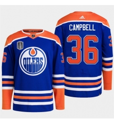 Men Edmonton Oilers 36 Jack Campbell Royal 2024 Stanley Cup Final Patch Stitched Jersey