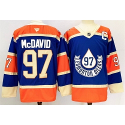 Men Edmonton Oilers 97 Connor McDavid Royal 2024 25 With C Patch Heritage Classic Primegreen Stitched Jersey