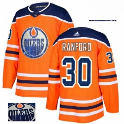 Mens Adidas Edmonton Oilers 30 Bill Ranford Authentic Orange Fashion Gold NHL Jersey 