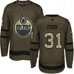 Mens Adidas Edmonton Oilers 31 Grant Fuhr Authentic Green Salute to Service NHL Jersey 