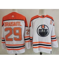 Oilers 29 Leon Draisaitl White 2020 21 Reverse Retro Adidas Jersey