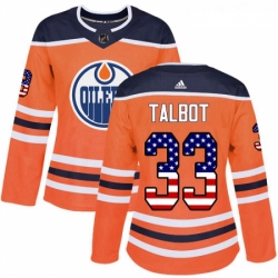 Womens Adidas Edmonton Oilers 33 Cam Talbot Authentic Orange USA Flag Fashion NHL Jersey 