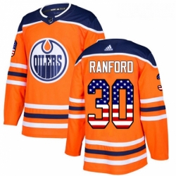 Youth Adidas Edmonton Oilers 30 Bill Ranford Authentic Orange USA Flag Fashion NHL Jersey 