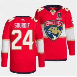 Men Florida Panthers 24 Justin Sourdif Red Home 2024 Stanley Cup Champions Stitched Jersey