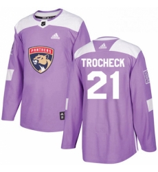 Mens Adidas Florida Panthers 21 Vincent Trocheck Authentic Purple Fights Cancer Practice NHL Jersey 