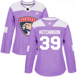 Womens Adidas Florida Panthers 39 Michael Hutchinson Authentic Purple Fights Cancer Practice NHL Jersey 