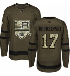 Mens Adidas Los Angeles Kings 17 Jonny Brodzinski Authentic Green Salute to Service NHL Jersey 