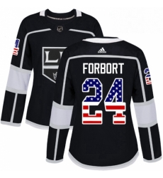 Womens Adidas Los Angeles Kings 24 Derek Forbort Authentic Black USA Flag Fashion NHL Jersey 