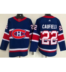 Men Montreal Canadiens 22 Cole Caufield Blue 2021 Reverse Retro Stitched NHL Jersey