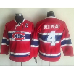 Canadiens #4 Jean Beliveau Red CCM Throwback Stitched Youth NHL Jersey