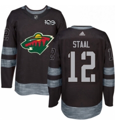 Mens Adidas Minnesota Wild 12 Eric Staal Authentic Black 1917 2017 100th Anniversary NHL Jersey 