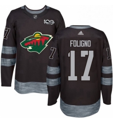 Mens Adidas Minnesota Wild 17 Marcus Foligno Authentic Black 1917 2017 100th Anniversary NHL Jersey 