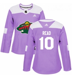 Womens Adidas Minnesota Wild 10 Matt Read Authentic Purple Fights Cancer Practice NHL Jersey 