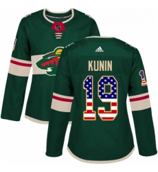 Womens Adidas Minnesota Wild 19 Luke Kunin Authentic Green USA Flag Fashion NHL Jersey 