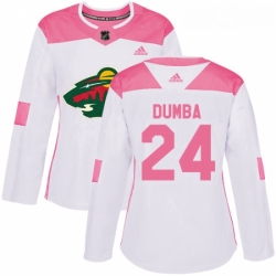 Womens Adidas Minnesota Wild 24 Matt Dumba Authentic WhitePink Fashion NHL Jersey 