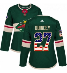 Womens Adidas Minnesota Wild 27 Kyle Quincey Authentic Green USA Flag Fashion NHL Jersey 