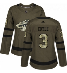 Womens Adidas Minnesota Wild 3 Charlie Coyle Authentic Green Salute to Service NHL Jersey 