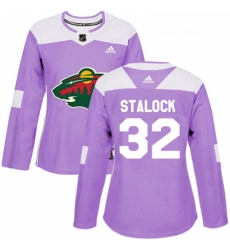 Womens Adidas Minnesota Wild 32 Alex Stalock Authentic Purple Fights Cancer Practice NHL Jersey 