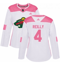 Womens Adidas Minnesota Wild 4 Mike Reilly Authentic WhitePink Fashion NHL Jersey 