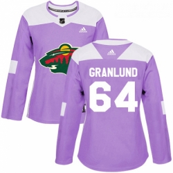 Womens Adidas Minnesota Wild 64 Mikael Granlund Authentic Purple Fights Cancer Practice NHL Jersey 