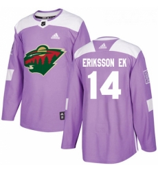 Youth Adidas Minnesota Wild 14 Joel Eriksson Ek Authentic Purple Fights Cancer Practice NHL Jersey 