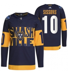 Men Nashville Predators 10 Colton Sissons 2022 Navy Stadium Series Breakaway Player Stitched Jersey