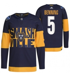 Men Nashville Predators 5 Matt Benning 2022 Navy Stadium Series Breakaway Player Stitched Jersey