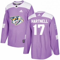 Mens Adidas Nashville Predators 17 Scott Hartnell Authentic Purple Fights Cancer Practice NHL Jersey 