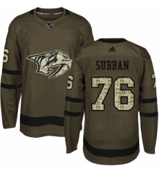 Mens Adidas Nashville Predators 76 PK Subban Authentic Green Salute to Service NHL Jersey 