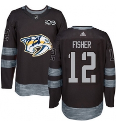 Predators #12 Mike Fisher Black 1917 2017 100th Anniversary Stitched NHL Jersey