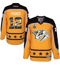 Predators #12 Mike Fisher Yellow 2017 Stanley Cup Team Logo Fashion Stitched NHL Jersey