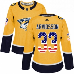 Womens Adidas Nashville Predators 33 Viktor Arvidsson Authentic Gold USA Flag Fashion NHL Jersey 