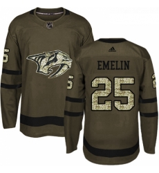 Youth Adidas Nashville Predators 25 Alexei Emelin Authentic Green Salute to Service NHL Jersey 