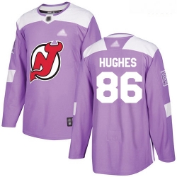 Devils #86 Jack Hughes Purple Authentic Fights Cancer Stitched Hockey Jersey