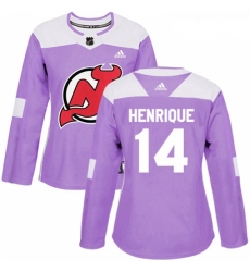 Womens Adidas New Jersey Devils 14 Adam Henrique Authentic Purple Fights Cancer Practice NHL Jersey 