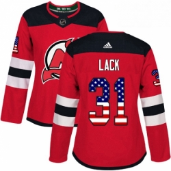 Womens Adidas New Jersey Devils 31 Eddie Lack Authentic Red USA Flag Fashion NHL Jersey 