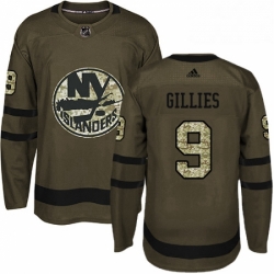 Mens Adidas New York Islanders 9 Clark Gillies Authentic Green Salute to Service NHL Jersey 