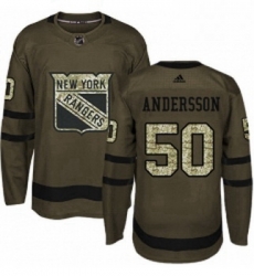 Youth Adidas New York Rangers 50 Lias Andersson Premier Green Salute to Service NHL Jersey 