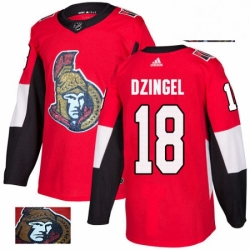 Mens Adidas Ottawa Senators 18 Ryan Dzingel Authentic Red Fashion Gold NHL Jersey 