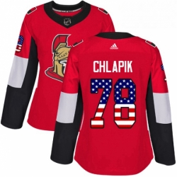 Womens Adidas Ottawa Senators 78 Filip Chlapik Authentic Red USA Flag Fashion NHL Jersey 