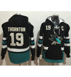 Sharks #19 Joe Thornton Black Name & Number Pullover NHL Hoodie