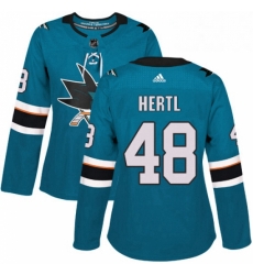 Womens Adidas San Jose Sharks 48 Tomas Hertl Premier Teal Green Home NHL Jersey 