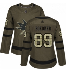 Womens Adidas San Jose Sharks 89 Mikkel Boedker Authentic Green Salute to Service NHL Jersey 