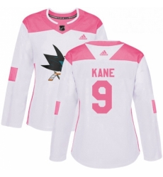 Womens Adidas San Jose Sharks 9 Evander Kane Authentic White Pink Fashion NHL Jersey 