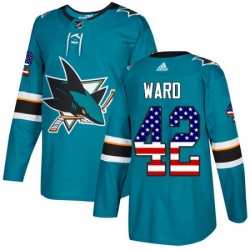 Youth Adidas San Jose Sharks 42 Joel Ward Authentic Teal Green USA Flag Fashion NHL Jersey 