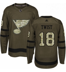 Mens Adidas St Louis Blues 18 Tony Twist Premier Green Salute to Service NHL Jersey 