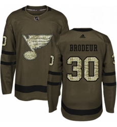 Mens Adidas St Louis Blues 30 Martin Brodeur Authentic Green Salute to Service NHL Jersey 