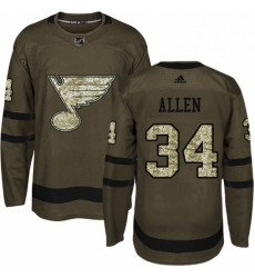 Mens Adidas St Louis Blues 34 Jake Allen Premier Green Salute to Service NHL Jersey 